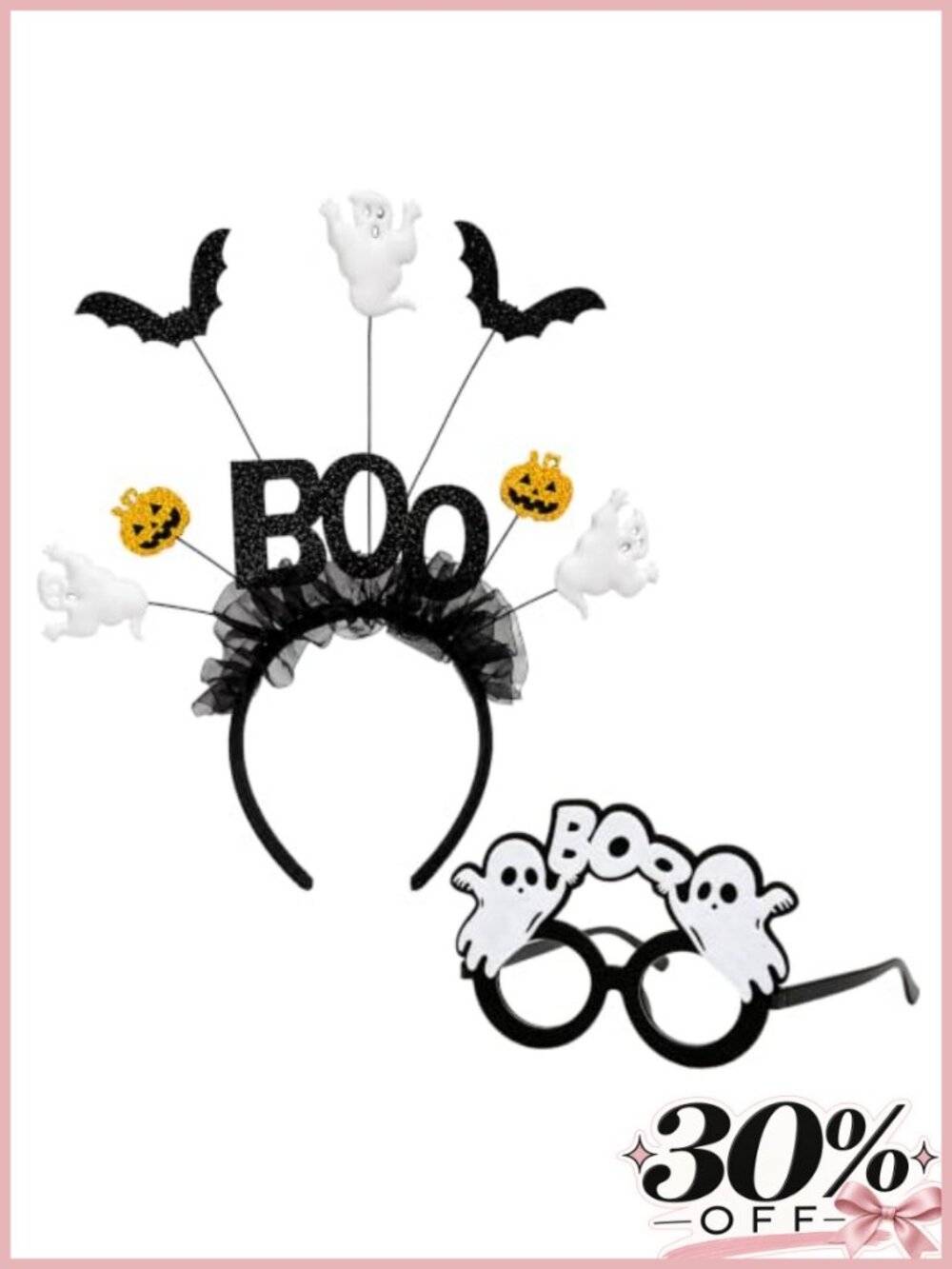 Halloween Boo Ghost Headband & Glasses Set Costume Accessory
